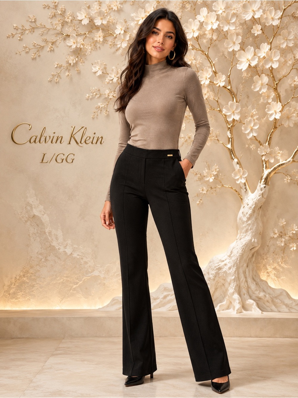 Calvin Klein L/GG Black Power Stretch Pull On Career Pants